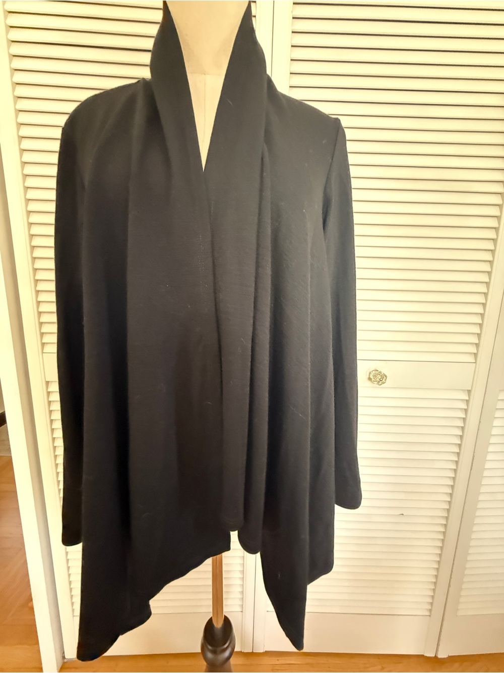 Eileen Fisher Black Open-Front Shawl-Collar Sweater Wrap